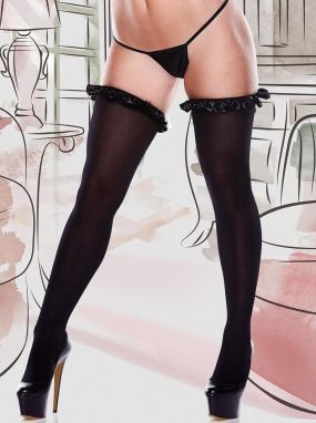 Black Opaque Thigh Highs with Bow