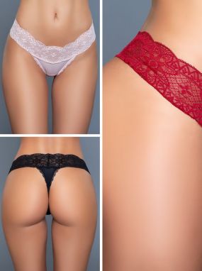 Three-Piece Scalloped Lace Thong Panty Pack