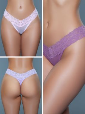 Three Assorted Lace & Mesh Low Rise Thong Panty Pack