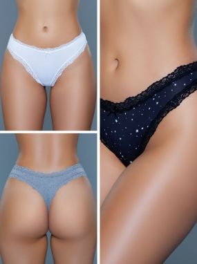 Three Assorted Jersey Low-Rise Thong Panty Pack