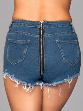 Blue Denim High-Waisted Shorts W/ Full Zipper Back