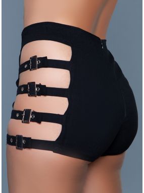 Black High-Waisted Short W/ Strappy Buckled Sides