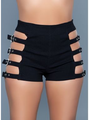 Black High-Waisted Short W/ Strappy Buckled Sides