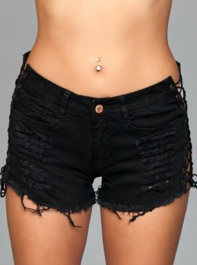 Black High-Rise Distressed Shorts W/ Lacing