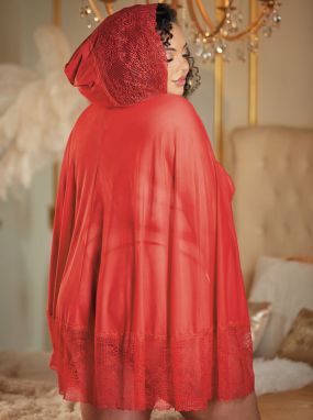 Plus Size Red Cape Style Robe W/ Attached Waist Harness