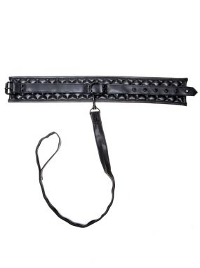 Black Quilted Faux Leather Collar & Removable Leash
