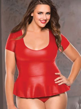 Plus Size Red Wet-Look Peplum Top & G-String