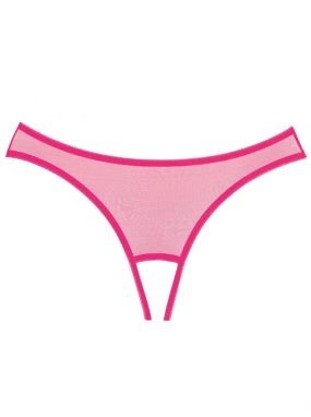 Hot Pink Eyelash Lace & Mesh Crotchless Panty W/ Open Butt