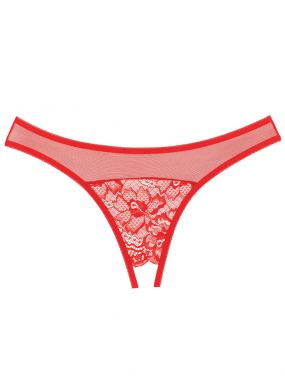 Red Scalloped Lace & Sheer Mesh Crotchless Panty