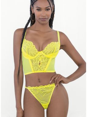 Neon Yellow Lace & Mesh Underwired Bustier & Panty Set