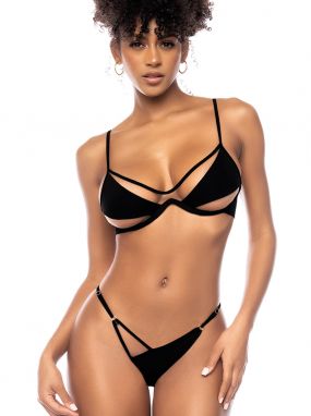 Black Underwired Bra Top & Scrunched Brazilian Bikini Set