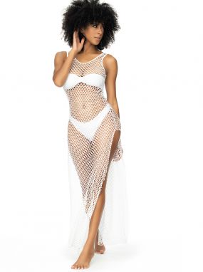 White Fishnet Swimwear Cover-Up Gown