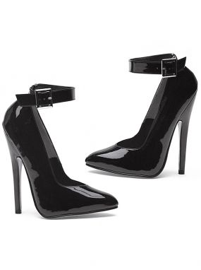 Black Fetish Pump Shoes with 6" Heels & Ankle Strap