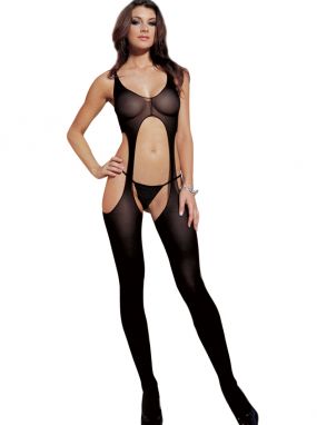 Black Sheer Suspender Crotchless, Booty Out, Tank Bodystocking