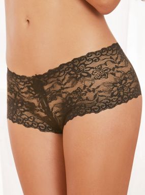 Black Lace-Up Lace Crotchless Panty