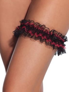 Black/Red Ruffled Lace Leg Garter