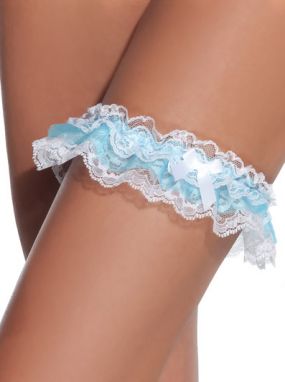 White/Blue Ruffled Lace Leg Garter