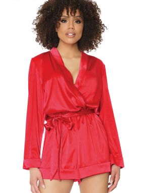 Red Silky Satin Lounge Romper