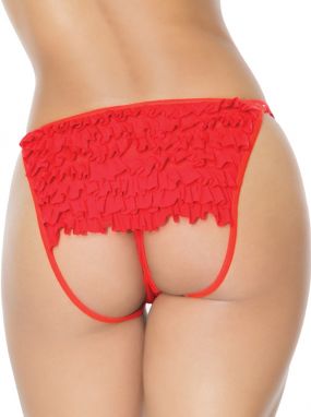 Red Ruffled Mesh Crotchless Panty W/ Open Butt