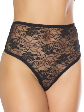 Black Lace High-Waisted Thong