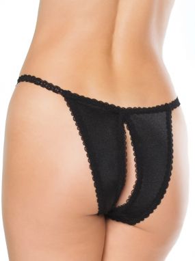 Black Knit Crotchless Panty W/ Front to Back Opening