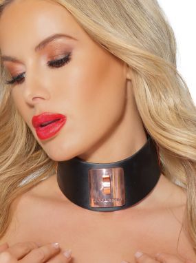 Black Faux Leather Choker W/ Removable Rose Gold Ring