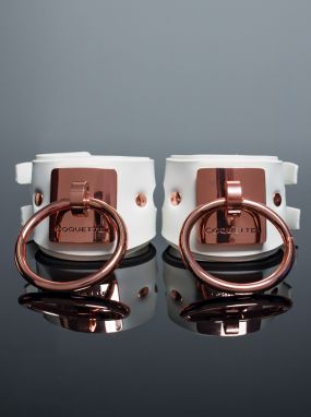 White Faux Leather Wrist Restraints W/ Removable Rose Gold Rings