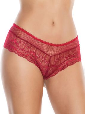 Red Scalloped Lace & Fishnet Panty W/ Lace-Up Back