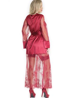 Merlot Eyelash Lace & Silky Satin Robe