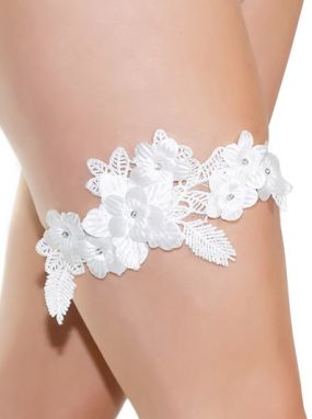 White Crochet Floral Applique Leg Garter