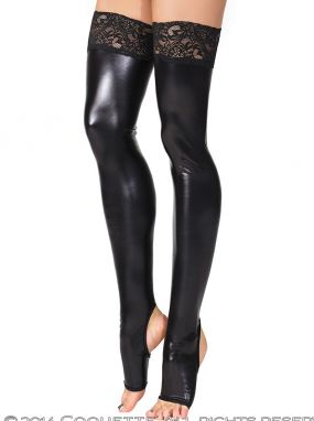 Black Wet-Look Toeless Lace Top Stay-Up Thigh Highs