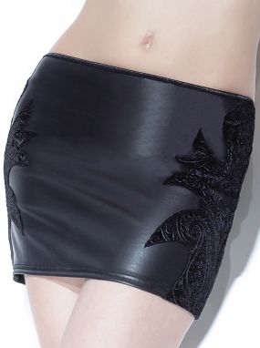 Black Matte Wet-Look & Velvet Mini Skirt