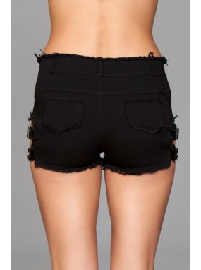 Black Denim Shorts W/ Buckled Sides