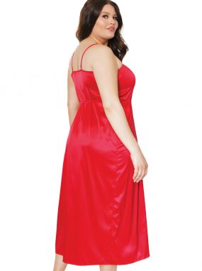 Plus Size Red Silky Satin Wrap Around Lingerie Gown