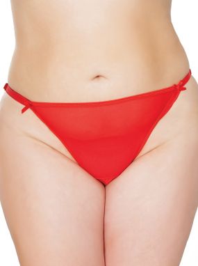 Plus Size Red Ruffled Mesh Crotchless Panty W/ Open Butt