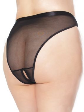 Plus Size Black Mesh Panty W/ Hidden Open Crotch