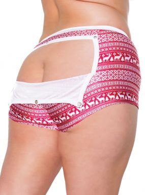 Plus Size Red/White Festive Seasonal Print Briefs W/ Butt Flap