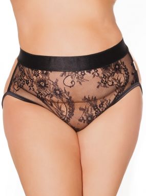 Plus Size Black Lace Open Butt Panty W/ Rose Gold Chain Links