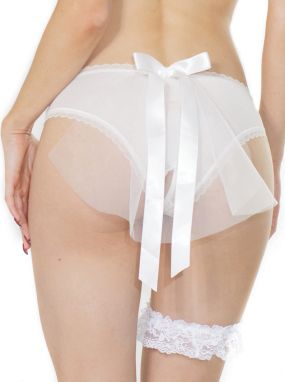 Plus Size White Mesh Bridal Crotchless Panty W/ Attached Veil