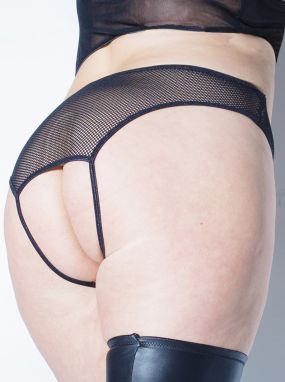 Plus Size Black Fishnet Crotchless Panty W/ Open Butt