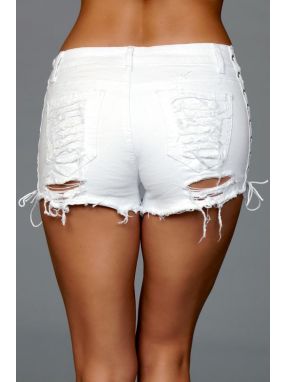 White High-Rise Distressed Shorts W/ Lacing