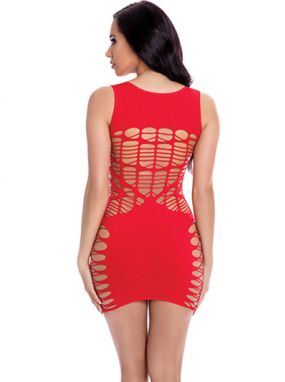 Red Seamless Knit Strappy Dress W/ Opaque Panels