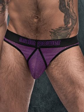 Purple Eyelet Perforated Mesh Men's Enhancer Brief W/ Butt Cut-Out