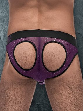Purple Eyelet Perforated Mesh Men's Enhancer Brief W/ Butt Cut-Out