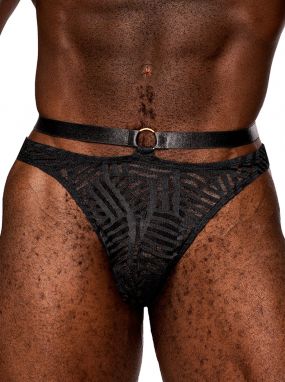 Black Eclectic Designed Mesh Men's Thong