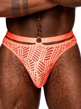 Neon Orange Eclectic Designed Mesh Men's Thong
