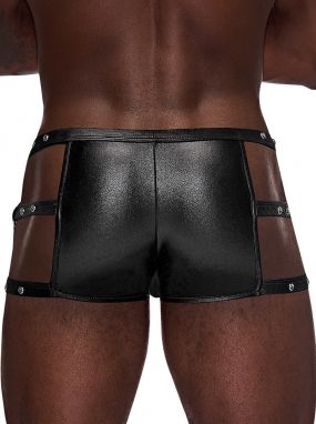 Black Studded Wet-Look Fetish Men's Brief Shorts
