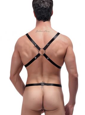 Black Adjustable Men's Harness & C-Ring Set