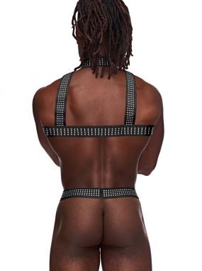 Black Studded Elastic Men's Harness W/ Snap-Off Cock Ring