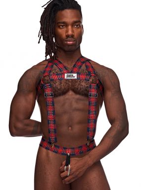 Red Studded Elastic Men's Harness W/ Snap-Off Cock Ring